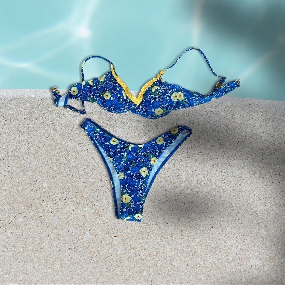 Shein Floral Bikini Starry Night Sz S NIP